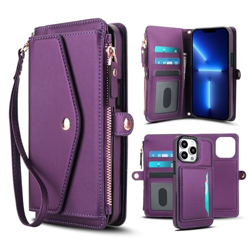 Etui anti choc iPhone 13 Pro violet avec vitre en verre trempe et cordon pour eviter les chutes