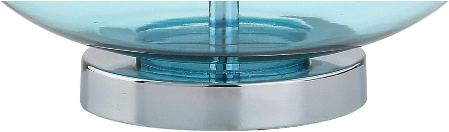 JONATHAN Y 25.5" Aqua/Chrome Glass Teardrop Table Lamp Set of 2 for Bedroom, Modern Bedside Lamps for Living Room, White Linen Drum Shade, LED Bulbs Included (JYL1081B-SET2)