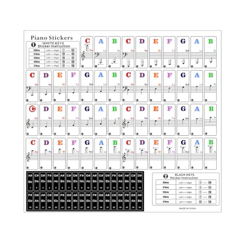QEDBOJE Autocollants pour Piano, Apprentissage du Piano, Enlèvement Sans Résidus, Étiquettes de Clavier (37, 49, 54, 61, 88 touches)