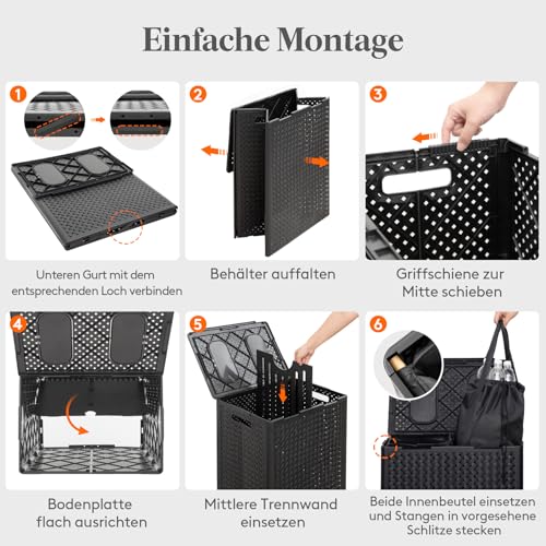 Lifewit 110L Pfandflaschen Sammelbehälter 2 Fächer mit Deckel und Flaschentasche, Flaschensammler Leergut Organizer mit Einwurf, Gro Mülleimer fur Plastikflaschen Leergutbeh Altglas, Schwarz