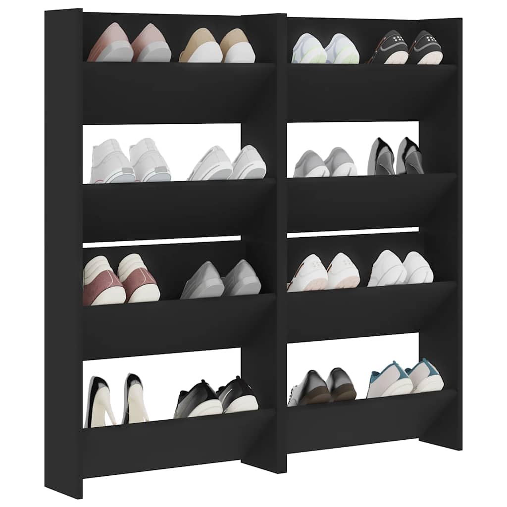 Wand-Schuhschränke 4 STK. Schwarz Holzwerkstoff 60x18x60 cm Schuhregal schmal platzsparend für Flur Diele Eingangsbereich mit 2 Kippböden und staubdichtem Organizer