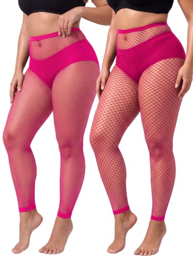 Image of CharnmRose 2 Pairs Women's Footless Fishnet Tights High Waist Fishnets for Women Fishnet Stockings