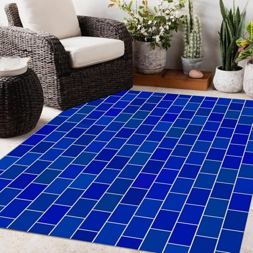 Modern Abstract Texture Art Decor Outdoor Rug 8x10 Navy Blue