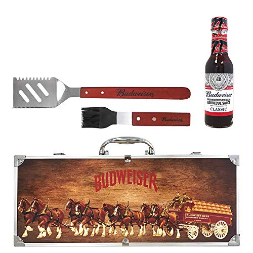 Fathers Day Grilling Gift Set | 4 Piece: Spatula, Basting Brush, Bud Barbecue