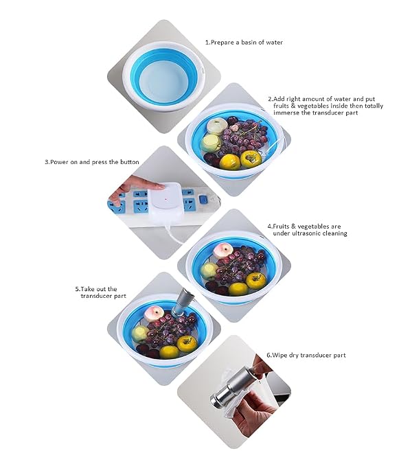 Portable Ultrasonic Washing Machine for Vegetable/Fruit/Jewelry/Glasses, White, CE-9600 by Generic - Image 4