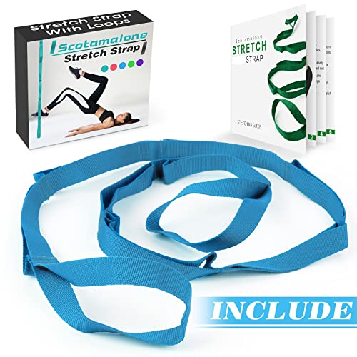 Stretch Strap Yoga Stretching Strap Physical Therapy Rehab Multi-Loop Strap Stretch Bands Nonelastic Exercise Strap For Pilates, Dance And Gymnastics With Instructional Guide (Blue) #TOP1