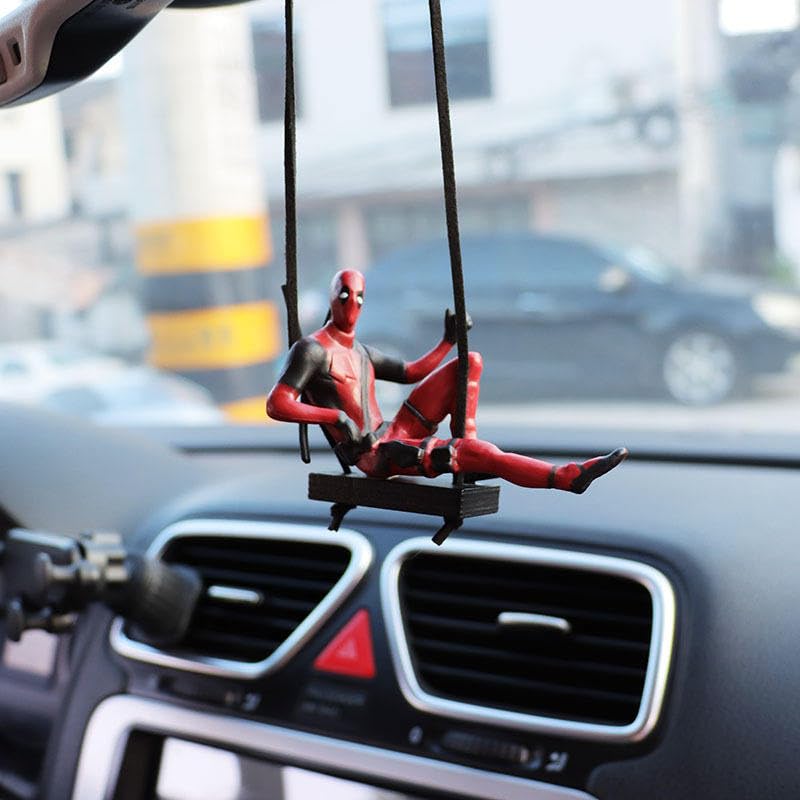 Image of YOURKARTS.COM Deadpool Car Hanging Toy | Superhero Rearview Mirror Accessory | Swinging Deadpool Figurine for Car Decor (Hanging Superhero-C)