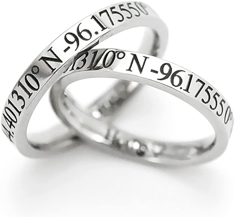Personalized Coordinate Ring for Women, GPS Location Band Stainless Steel 3mm Width, Silver/Rose Gold Available for Your Choice, Gift for Her