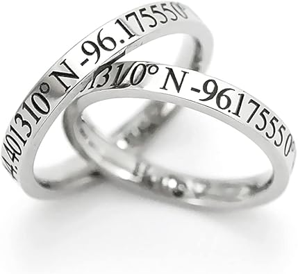Personalized Coordinate Ring for Women, GPS Location Band Stainless Steel 3mm Width, Silver/Rose Gold Available for Your Choice, Gift for Her