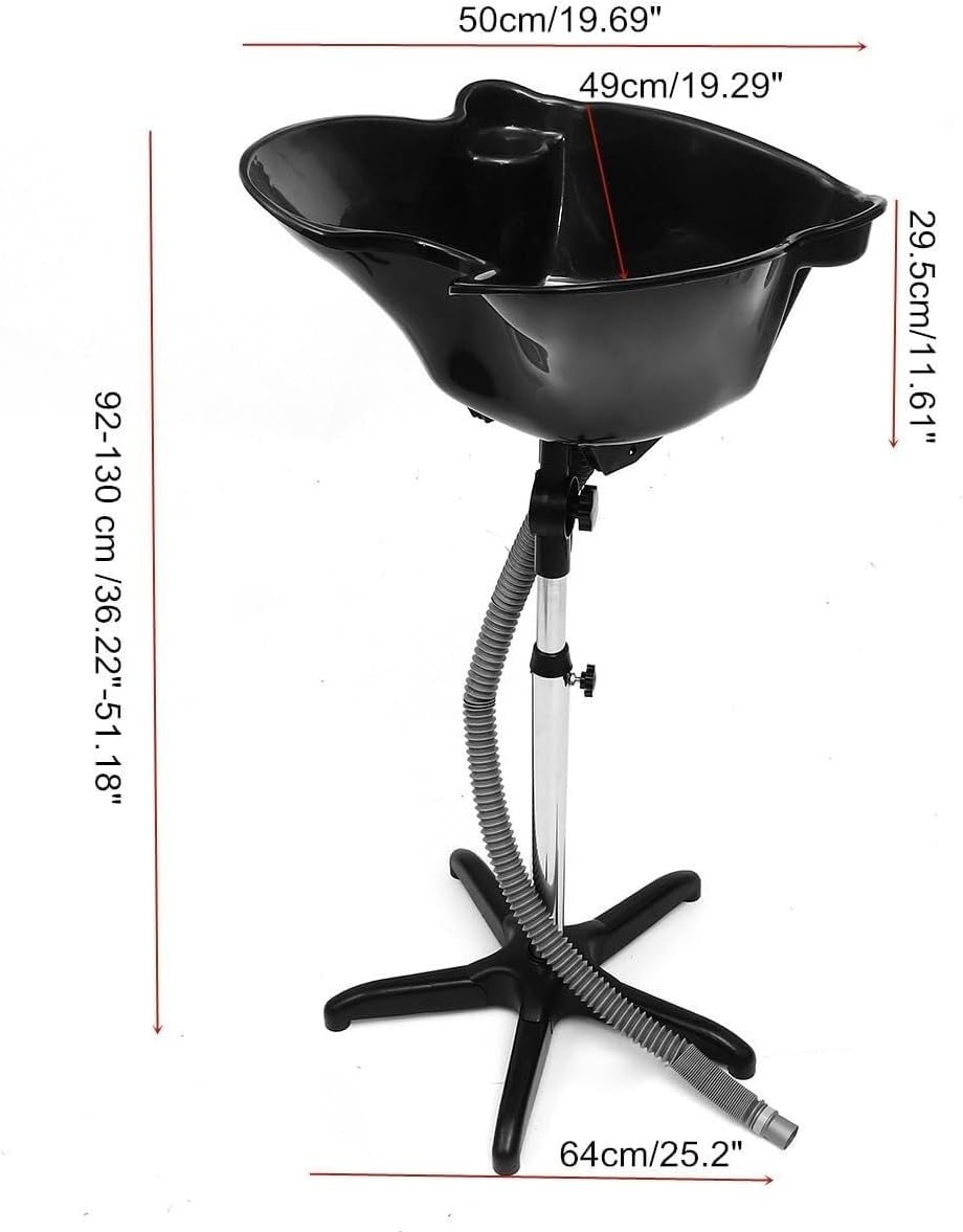 Portable Shampoo Basin, Hairdressing Hair Wash Sink, with Drain Hose and Bucket, 92-130cm Height Adjustable, for Beauty Salon Spa Barber Shop(Gray)