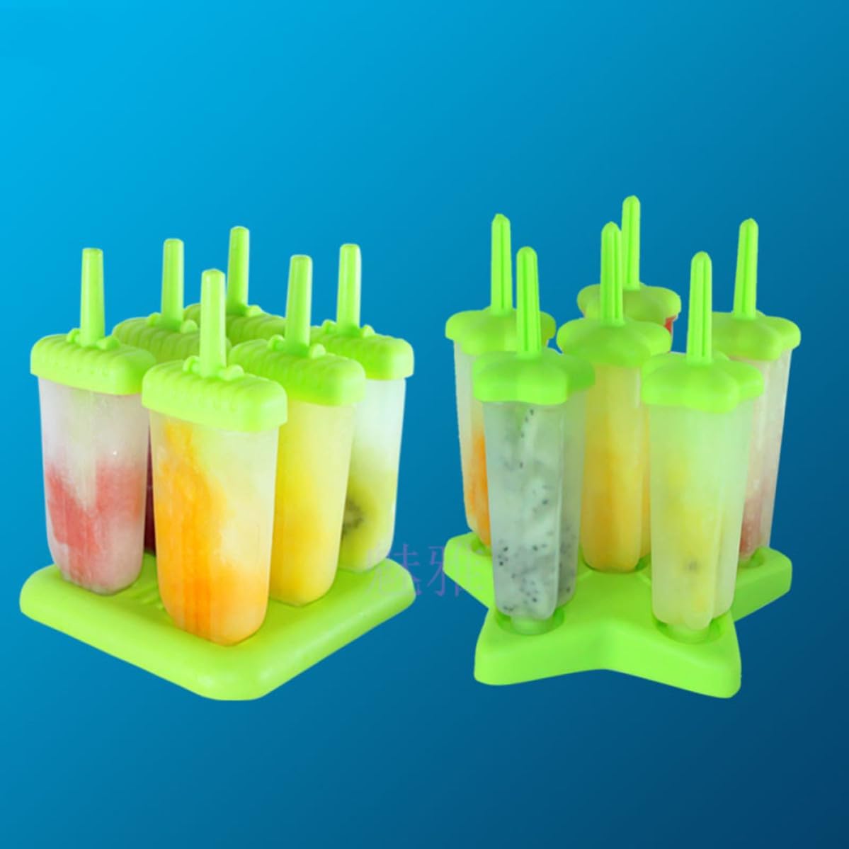 2pcs Green PP Ice Pop Mold with Handle, 6 Grid Reusable Snack Maker