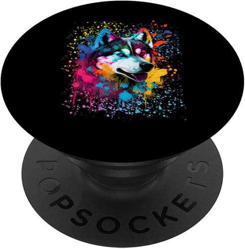 Colorido Splash Art Siberiano Husky Retrato Dueño de Cachorro PopSockets Intercambiable PopGrip