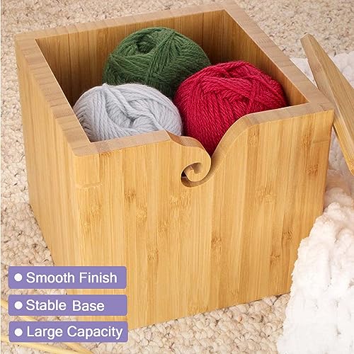 RoseFlower Square Wooden Yarn Bowl 7.7Inch - Image 4