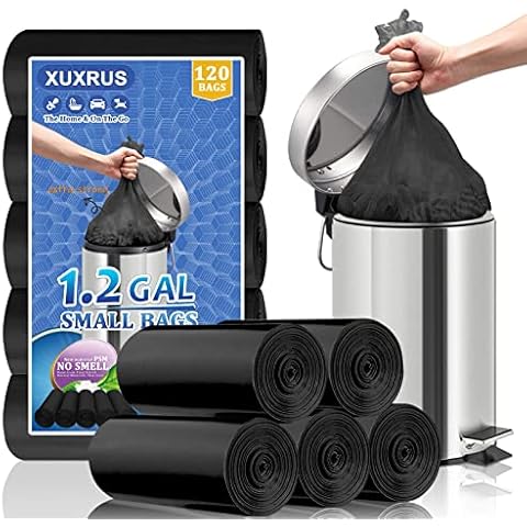 XUXRUS 5L Small Bin Bags,Black Pedal Bin Bags Tough Durable Opaque Wastebasket Liners for Bathroom Kitchen Bedroom Office Privacy Protection(120 Count 5 Roll) Cover