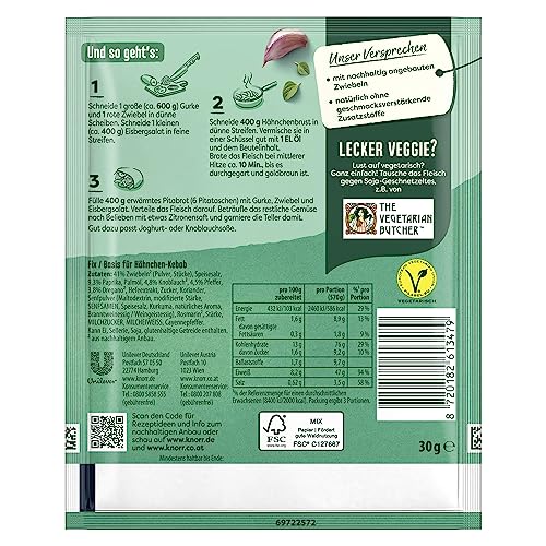 Knorr Fix Würzmischung Kebab für ein würzig und krosses Hähnchengericht ohne geschmacksverstärkende Zusatzstoffe 30 g 1 Stück