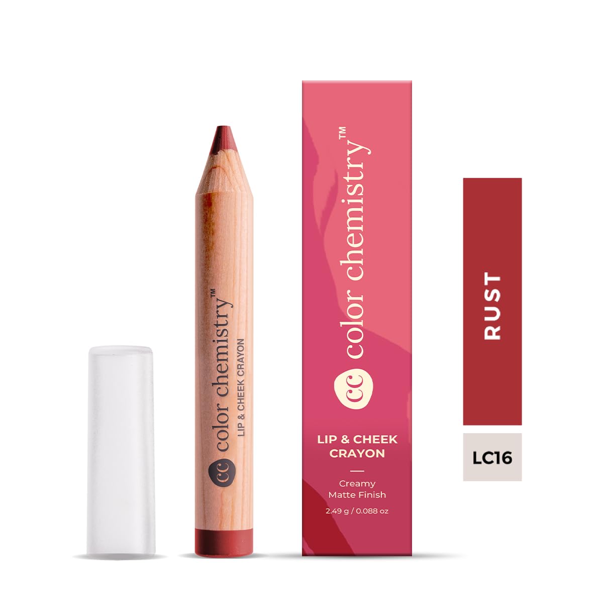 Color Chemistry Lip and Cheek Crayon Rust LC16, 2.49 g | Vegan, Ultra-Matte Finish, Non-Drying & Long-Lasting | Creamy, Hydrating Formula in 16 Shades for All Skin Tones | Multi-Use for Lips & Cheeks
