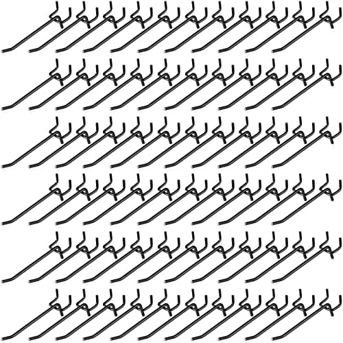 100 Pieces Peg Board Shelving Hooks Black Stainless Steel Pegboard Hooks Pegboard Display Hooks Hanging Peg Board Holders Peg Wall Hooks for 1/8 and 1/4 Pegboard for Garage Storage Organizer (4 Inch)