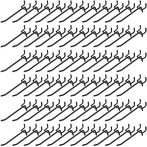 Shimeyao 100 Pcs Peg Board Shelving Hooks Stainless Steel Hanging Board Pegs Wall Display Hooks Bulk for 1/8 1/4 Garage Storage Organizer Accessories(4 Inch,Black)