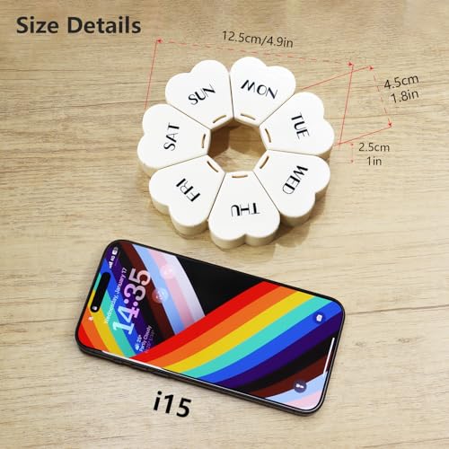 Image of MOLN HYMY Large Weekly Pill Box 7 Day, Cute Pill Case Organizer 1 time a Day, Floral Pill Container Once Daily, Pretty Medicine Dispenser for Vitamin /Fish Oil /Medication /Supplements (Milky White)