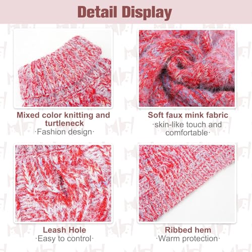 Image of BEAUTYZOO Dog Sweaters for Small Dogs, Knit Clothes with Harness Hole | Turtleneck Pullover Fall Winter Knitwear, Fuzzy Fleece Cold Weather Coat for Girl Boy Puppy, Warm Pet Sweatshirt, Red S