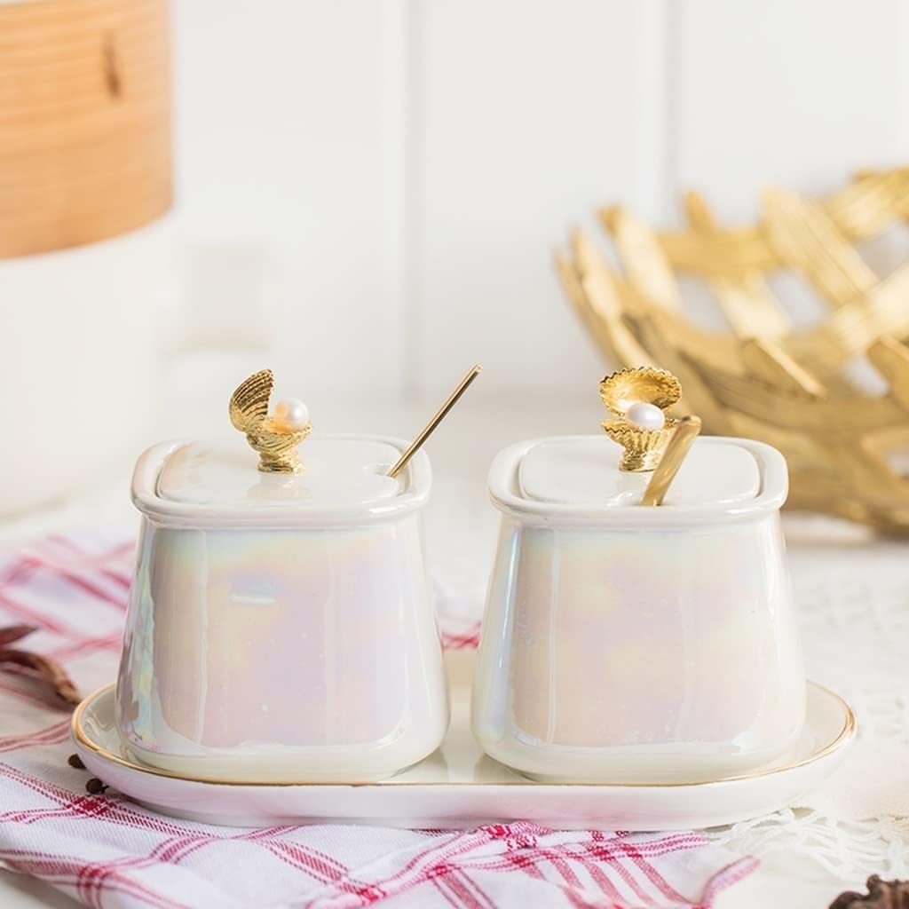Pots à Épices Assaisonnement Box Set Ensemble De Récipients À Condiments En Céramique Avec Couvercle, Cuillère Et Plateau, Ensemble De Boîtes À Épices, Pot D'assaisonnement Pour La Cuisine Domestique