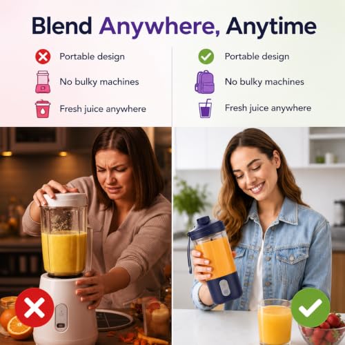 Image of Portable Blender 450ML USB Rechargeable Personal Blender with Type-C Charging, 4 Stainless Steel Blades, BPA-Free Mini Smoothie Maker for Shakes, Juice, Baby Food, Travel & Gym Use (Color May Vary)