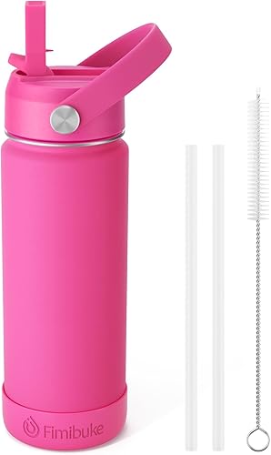 Fimibuke Botella de Agua Aislada para Niños, 18 onzas, sin BPA, de acero inoxidable 188, vaso para niños con pajita, vaso de viaje de doble pared al