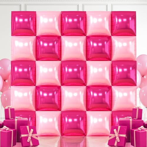 Globos Rosa Brillante y Rosa, 25 Globo Cuadrados de Aluminio, Doble Cara Globo Cuadrados, Telón Fondo Pared Globos Cuadrados, para Cumpleaños Bodas Decoraciones para Fiestas Temáticas (A)