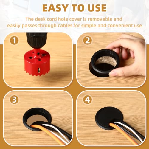 Image of Desk Grommet 2 Inch (50 mm) 10 Pieces, Desk Hole Cover for Cables Black, ABS Plastic Grommet Hole Cover with Hole Saw for Wires Cables Through the Countertop by XIOGZAXI
