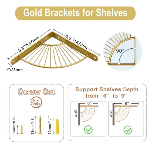 Z Metnal Small Decorative Shelf Brackets, 6 inch Brass Metal Shelves Bracket, Wall Decor - Image 2