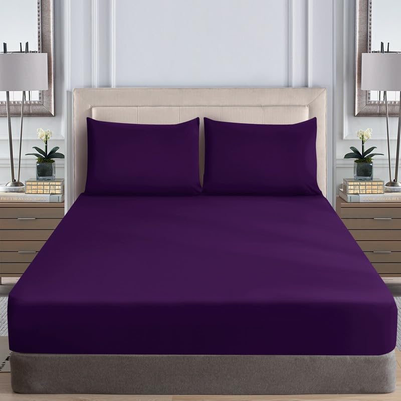 WEAVERS: Extra Deep Fitted Sheet - Super Soft Luxurious Microfiber, 40cm Deep Pockets, Elasticized design that ensures a snug fit. (Colour Purple Size Super King)