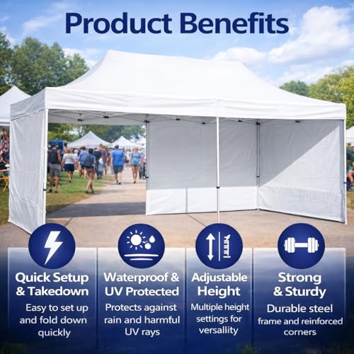 Image of BEYOND SKY 10 x 20 FT Pop Up Gazebo Canopy Tent with 3 Side Walls and Curtains, Heavy Duty Waterproof Outdoor Canopy, Height Adjustable Sun Shade for Garden, Terrace, Camping & Events, Red (50 kg)