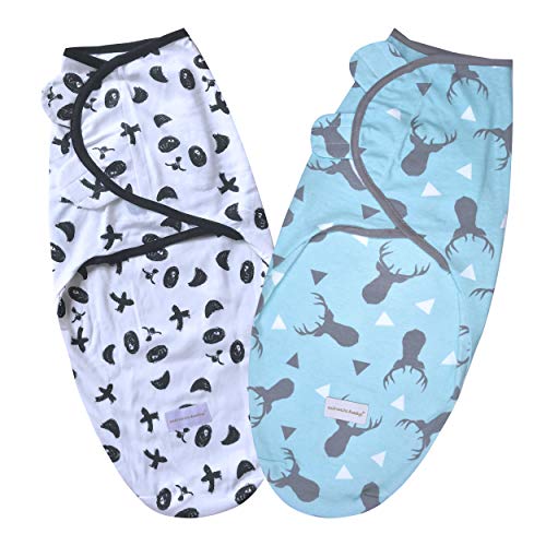 PUFAN Swaddle Wrap for Newborn, 0-6 Months,Set of 2,Soft Cotton (Little Deer)