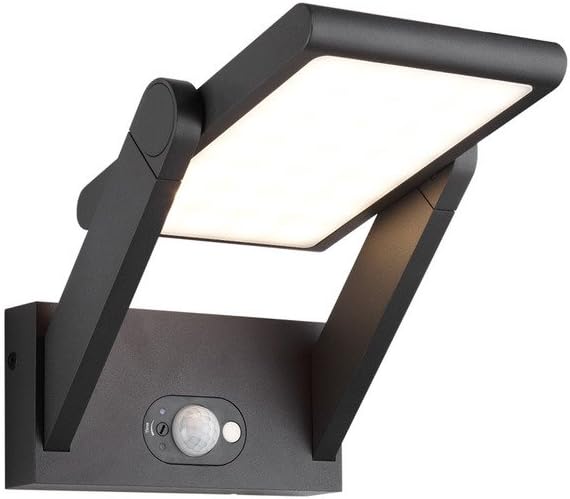 Royalux Waterproof Wireless Outdoor Solar Lighting Surface Mounting Wall Lamp with PIR Sensor, with Flexible Head that Can Swing in ± 90°, Painted Grey Color Aluminium Finished 3000K