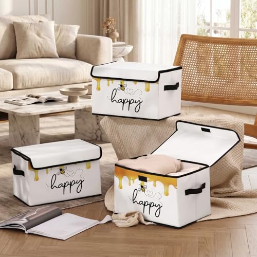 Image of Stackable Storage Bins with Lids,Closet Organizers Fabric Box for Home and Office,Blanket Clothes Organizers,Under Bed Storage Containers 3 Pack