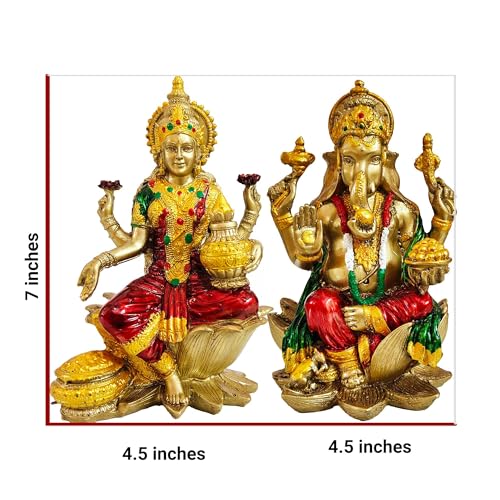 Image of YASHONIDHI Lakshmi Ganesh Idols Set, Gold and Maroon Color, Laxmi Ganesha Murti for Diwali Pooja, Puja Room, Ideal Gift for Housewarming & Festivals