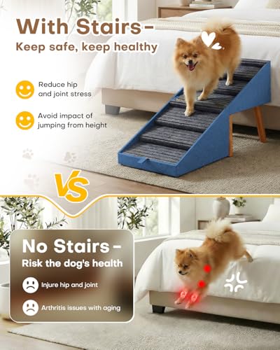 Image of Dog Ramp for Bed & Couch, Dog Stairs 21.06 inches High for Large /Medium /Small Doggie, Foldable 2 in 1 Wooden Pet Steps for Puppy Older and Injured Dogs, Split Ottoman Design, No-Slip Surface