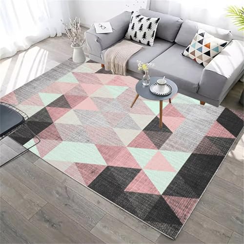 Tapis chambre adolescent rose 170x240 cm douceur géométrique moderne - 2