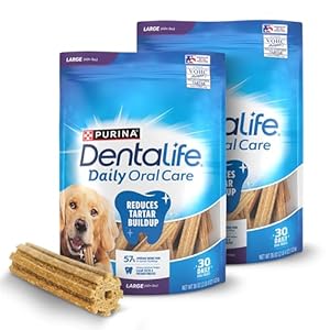 DentaLife Daily Oral Care Dog Treats for Large Dogs 40 plus lbs., Chewy Dental Treat to Freshen Breath and Fight Tartar, Chicken Flavor, 36 oz. each, 30 Chews each/60 Total Chews – 30 ct. Pouch
