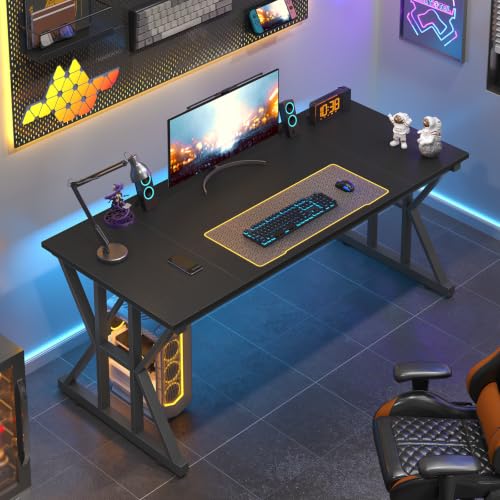 Image of 55 inch Large Computer Desk with Thickened Frame for Home Office, Living Room | Modern Simple Executive Desk, Larger Gaming Desk with X-Shaped ReInchforcement, Black