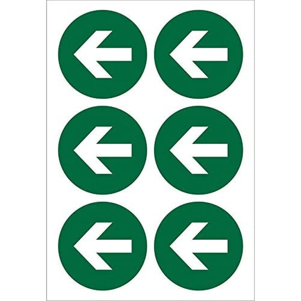 Seco First Aid - Arrow Pointing Left Pictogram Sticker, 60mm Diameter (Sheet of 6) - Self Adhesive Vinyl