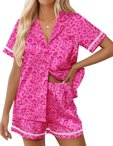 Image of Ekouaer Womens Silk Pajama Sets Button Up Satin Pjs Short Sleeve 2 Piece Pj Sets Cute Lounge Sets with Chest Pocket