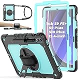 BASE MALL Tablet-Hülle für Samsung Galaxy Tab S10 Plus 2024/S9 FE+/S9 Plus 12,5 Zoll 2023, mit Bildschirmschutzfolie aus gehärtetem Glas, drehbarem Ständer, Schultergurt, Himmelblau