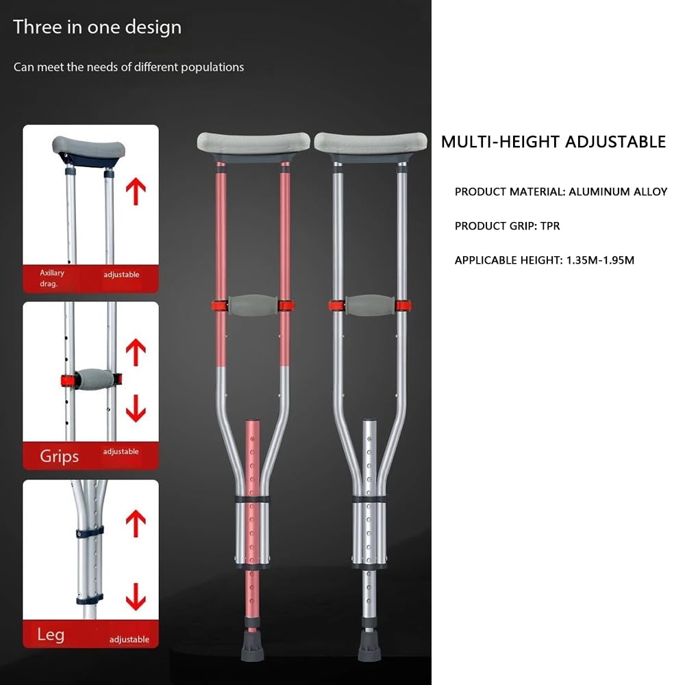 NEWFUN Stampelle Ascellari, Stampelle, Stampelle Ortopediche Regolabili, Supporti per Avambraccio, Portata 150 KG, Stampelle in Alluminio con Poggia Avambraccio e Poggia Mano Morbidi, Grigio, 1 Paio