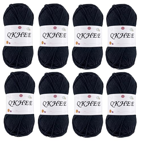 Image of Yarn for Crocheting and Knitting 8 * 1.76 Oz (50G) /195yd, Fine /Fingering Weight (1), 60% Cotton 40% Acrylic Soft Yarn kit for Making Granny Squares and amigurumi (Black)