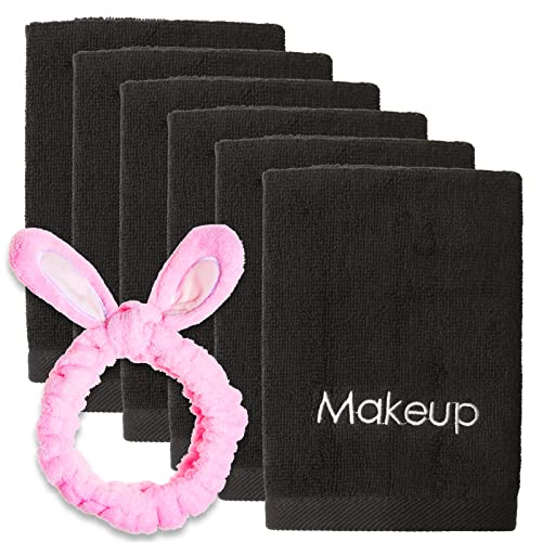 Makeup Remover Face Towels 6pack - Facial Makeup Towels 13" X 13" - Reusable Facial Cleansing Towel with Headband - Ultra Soft 100% Cotton Towel (Makeup Towel)