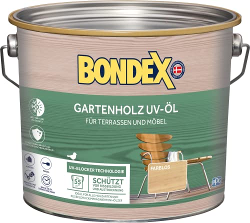 Bondex 365224 Gartenholz UV-Öl farblos 2,5 L für 55 m² - Schützt Vor Rissbildung Und Austrocknung - Holzschutz mit UV-Blocker Technologie