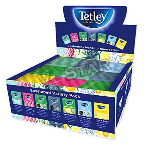 TETLEY TAG ENVELOPED Variety Pack Tea Bags 7 Mixed Flavours / 90 Bags (1 Box)