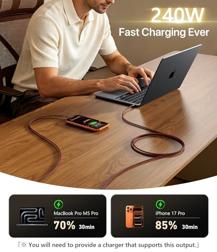 Image of USB C to C Cable 6FT 2Pack, 240W USB C to USB C Cable Fast Charging, iPhone USB C Cable Durable Braided USB Type-C Charger Cord for iPhone 17 /16 /15, Samsung S26 S25 S23, Laptop, MacBook Pro /Air-Red