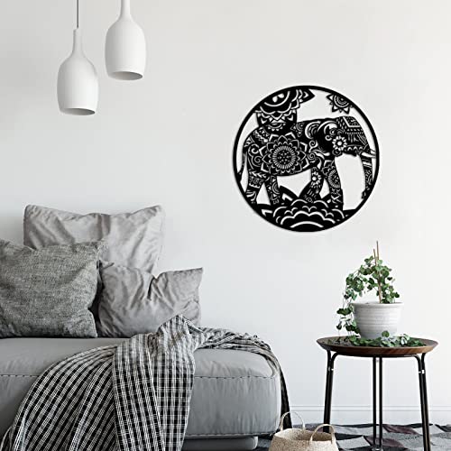 Tiuauit Mandala Flower Metal Sculptures Elephant Black Metal Wall Art Indoor Outdoor Wall Sculptures Decoration 24X24 Inch #TOP5